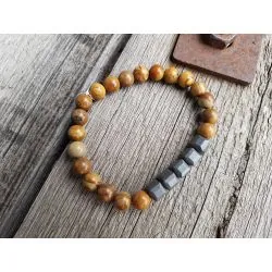 Perlen Armband Herren Damen unisex braun grau elastisch Steine