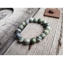 Perlen Armband Herren Damen unisex grün creme marmoriert elastisch Steine