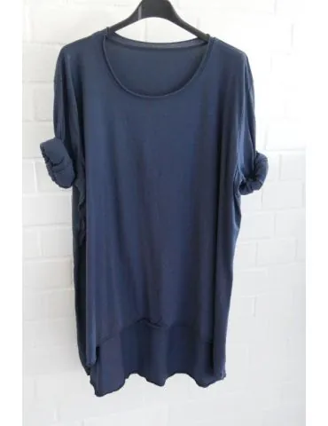 Damen Oversize Plussize Shirt langarm dunkelblau marine uni  mit Baumwolle Onesize 38 - 46 6143