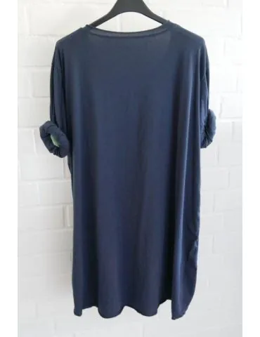 Damen Oversize Plussize Shirt langarm dunkelblau marine uni mit Baumwolle Onesize 38 - 46 6143