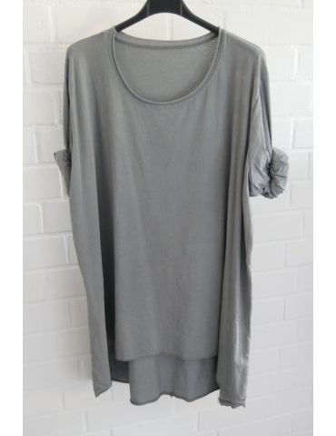 Damen Oversize Plussize Shirt langarm grau uni Baumwolle Onesize 38 - 46
