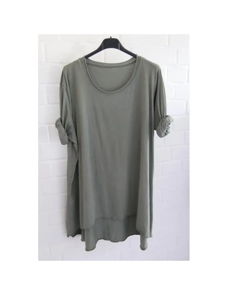 Damen Oversize Plussize Shirt langarm khaki oliv grün uni mit Baumwolle Onesize 38 - 46 6143