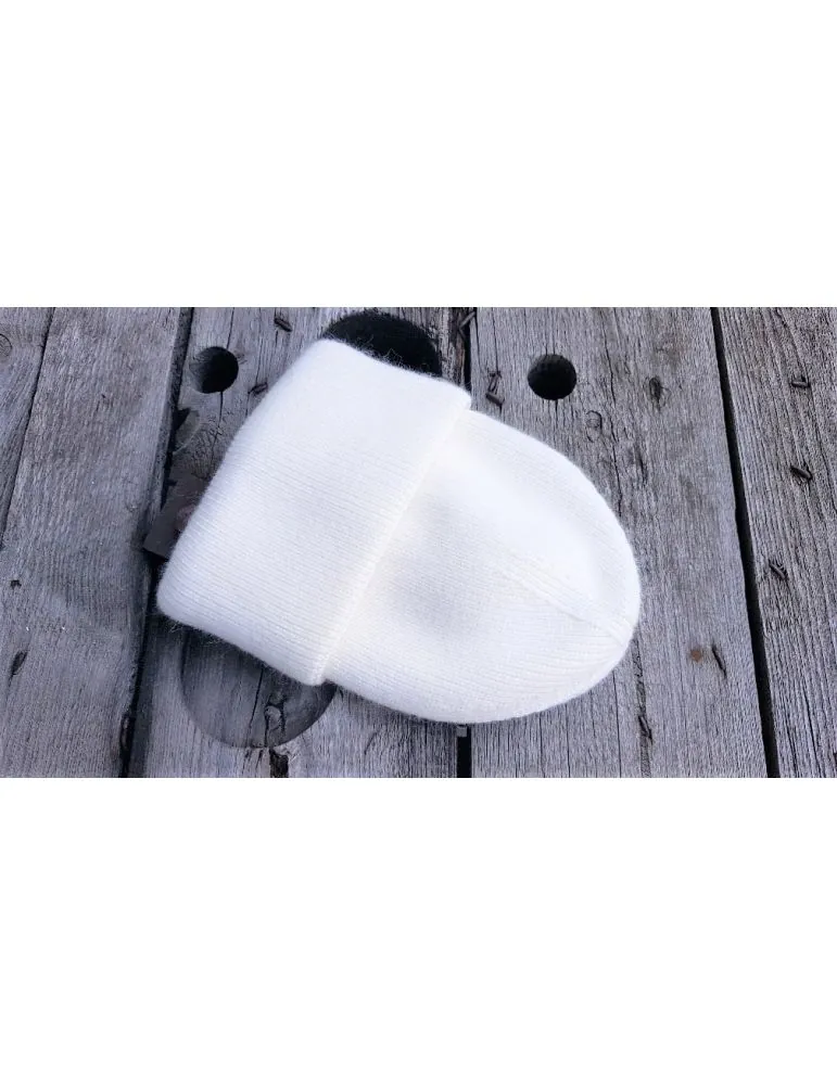 Kuschelig warme Damen Strick Mütze creme off-white uni Viskose Kaschmir