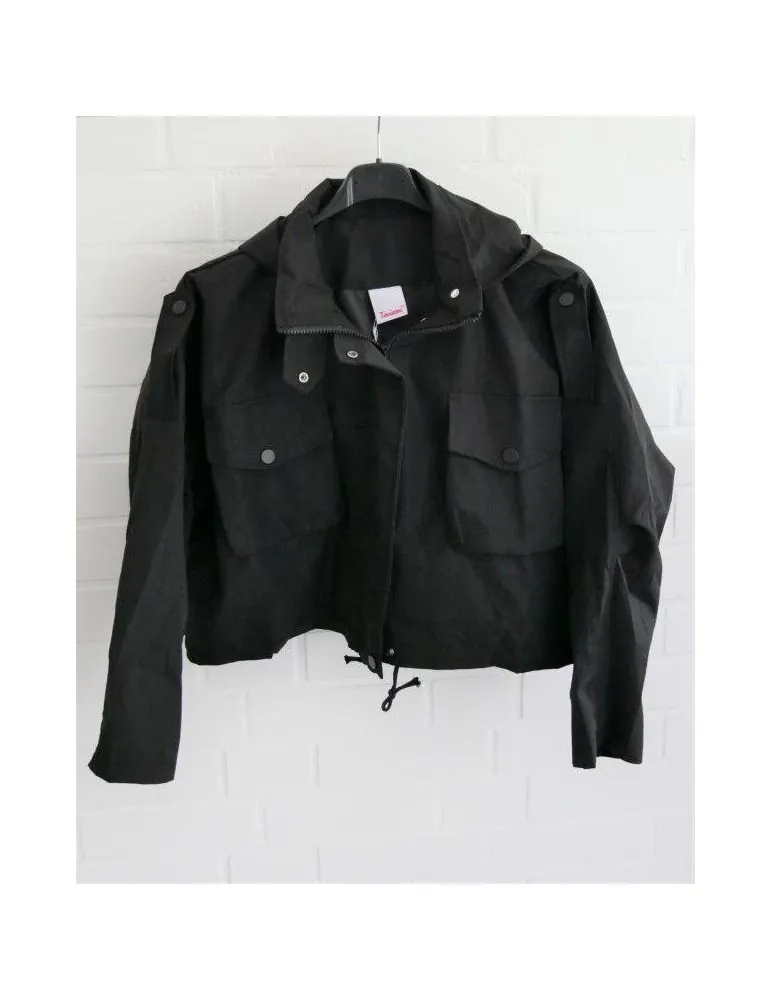 Kurze Damen Outdoor Jacke Kapuze schwarz black uni Onesize 38 - 44