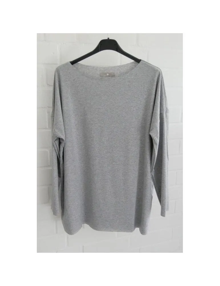 Damen Shirt langarm hellgrau meliert mit Baumwolle Onesize 38 - 44 1282