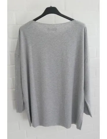 Damen Shirt langarm hellgrau meliert mit Baumwolle Onesize 38 - 44 1282
