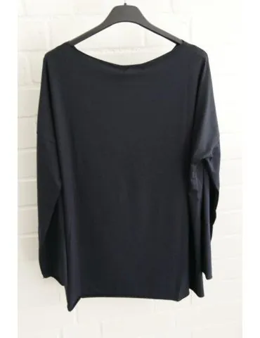 Damen Shirt langarm dunkelblau marine mit Baumwolle Onesize 38 - 44 1282