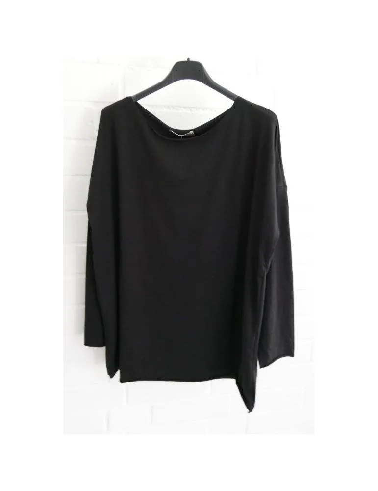 Damen Shirt langarm schwarz black mit Baumwolle Onesize 38 - 44 1282