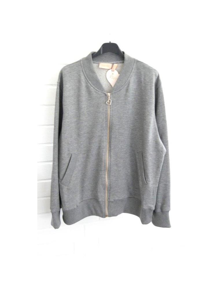 ESViViD Damen Bomber Jacke Sweatshirt grau grey mit Baumwolle ES 0235