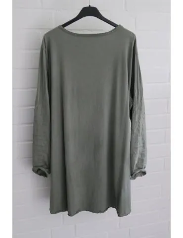 Damen langarm Shirt A-Form V-Ausschnitt khaki oliv grün uni Baumwolle Onesize 38 - 44 6561 LA