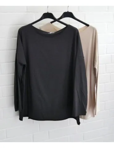 Damen Shirt langarm anthrazit grau uni mit Baumwolle Onesize 38 - 44 1282