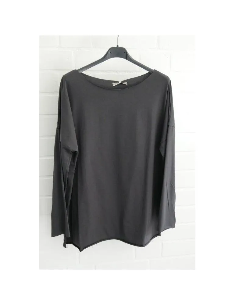 Damen Shirt langarm anthrazit grau uni mit Baumwolle Onesize 38 - 44 1282