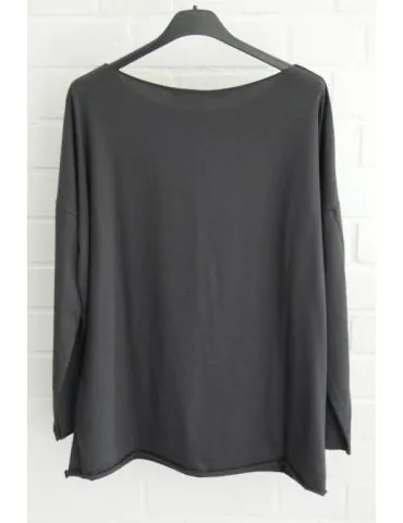 Damen Shirt langarm anthrazit grau uni mit Baumwolle Onesize 38 - 44 1282