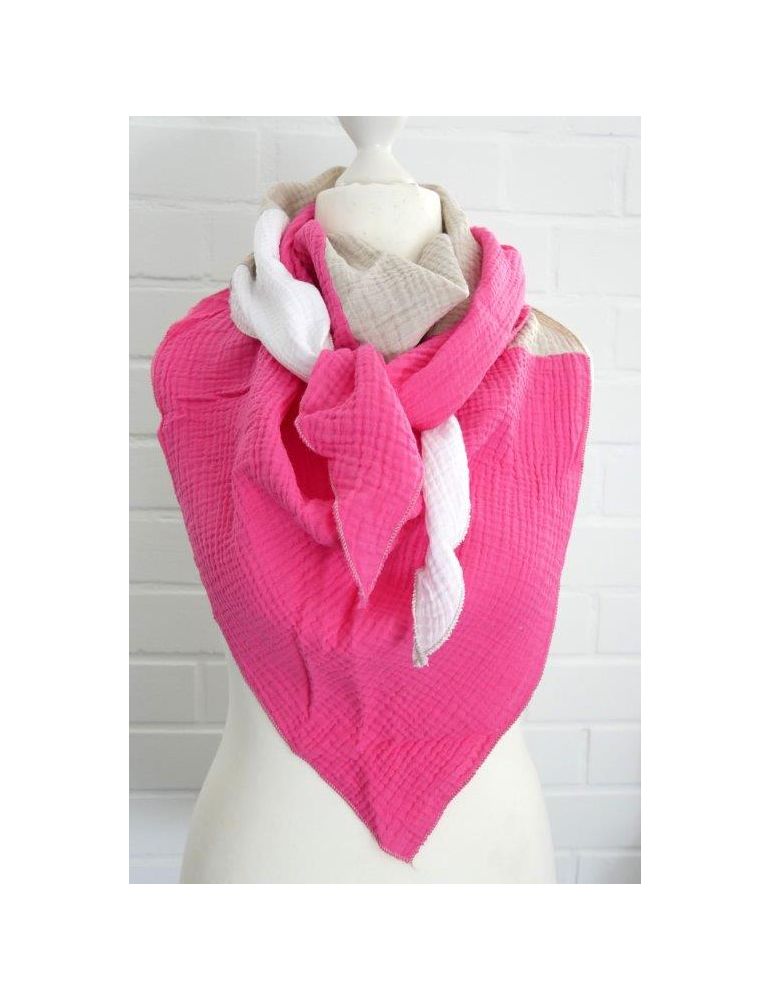 Dreieckstuch Damen Schal pink beige Musselin Baumwolle weiß