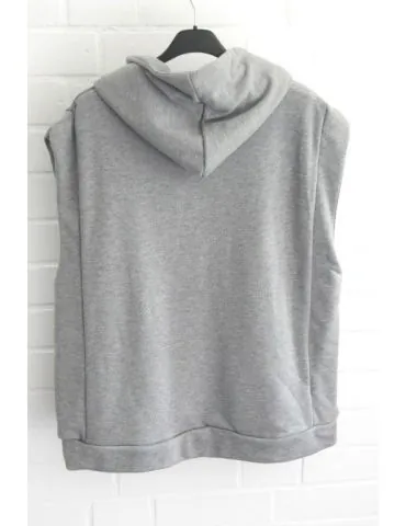 Damen Hoodie Sweat Shirt kurzarm hellgrau meliert uni mit Baumwolle Onesize 38 - 44 OL 3555