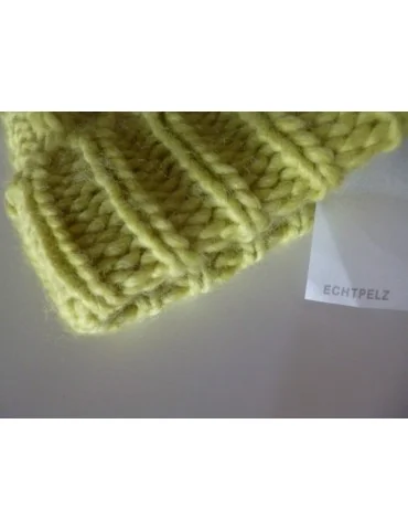 A-Zone Strick Mütze Beanie zitronen gelb Bommel Wolle Fleece gefüttert