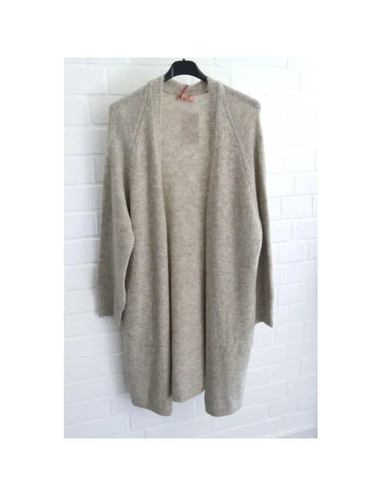 Damen Basic Strick Jacke beige meliert mit Wolle + Viskose Onesize 38 - 42 23517