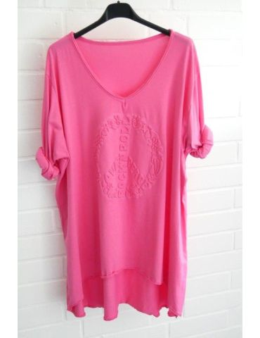 Damen langarm Shirt A-Form V-Ausschnitt 3D Peace Love pink uni Baumwolle Onesize 38 - 44 6561 LA