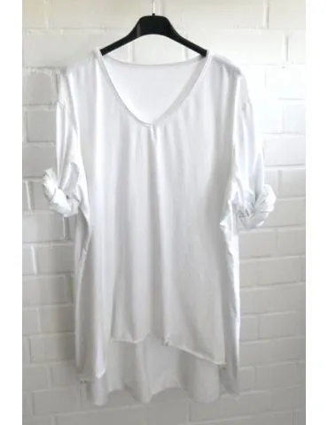 Damen langarm Shirt A-Form V-Ausschnitt weiß white uni Baumwolle Onesize ca. 38 - 44 6561 LA