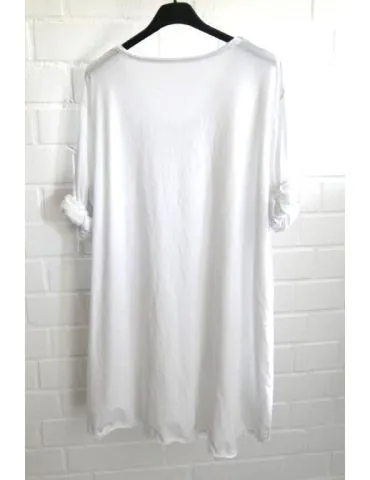 Damen langarm Shirt A-Form V-Ausschnitt weiß white uni Baumwolle Onesize ca. 38 - 44 6561 LA