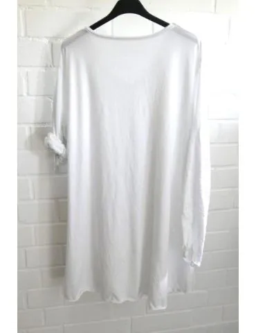 Damen langarm Shirt A-Form V-Ausschnitt weiß white uni Baumwolle Onesize ca. 38 - 44 6561 LA