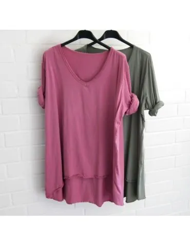 Damen langarm Shirt A-Form V-Ausschnitt weiß...