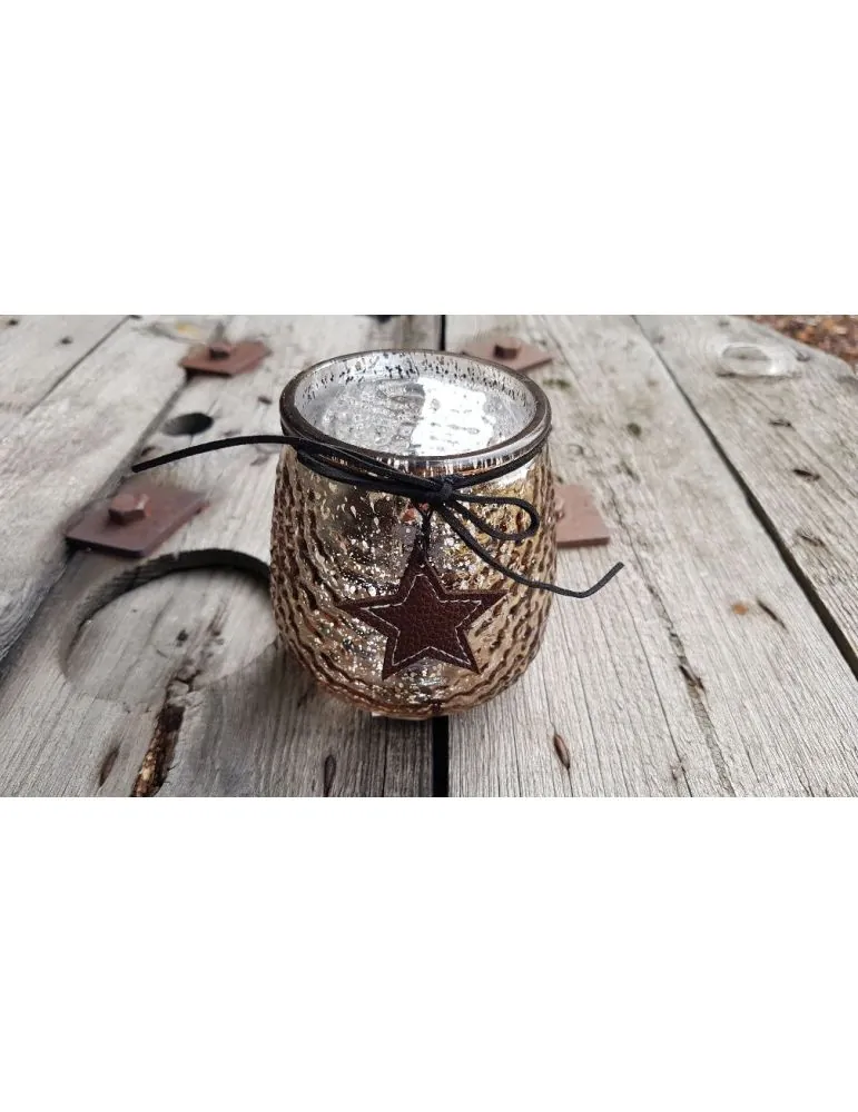 Teelicht Glas Kerze bronze braun silber Stern ca. 10 cm hoch