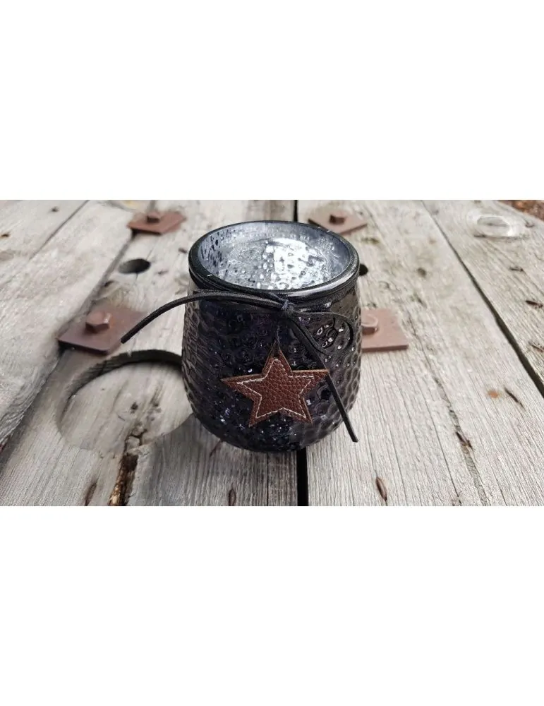 Teelicht Glas Kerze schwarz black silber Stern ca. 10 cm hoch