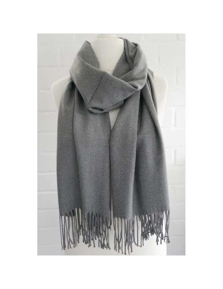 XXL Schal Tuch Stola Poncho Viskose Wolle Kaschmir grau uni 70x90