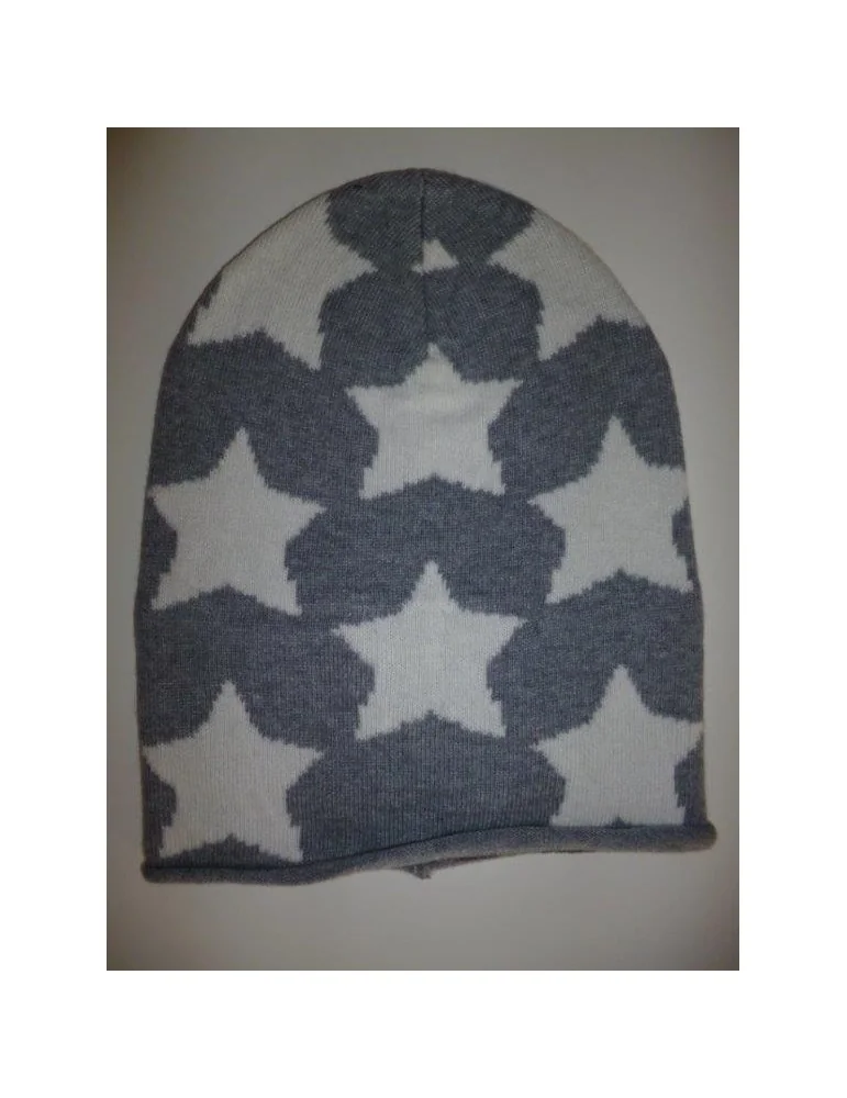 Zwillingsherz Mütze grau creme Sterne mit Kaschmir und Fleece