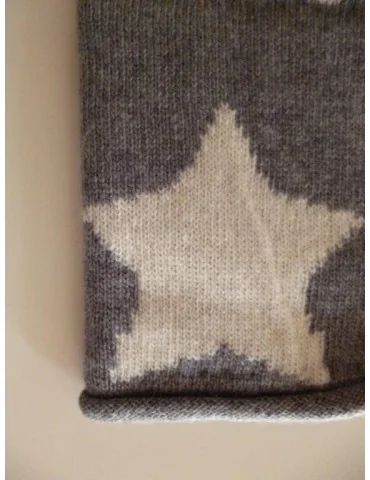 Zwillingsherz Mütze grau creme Sterne mit...