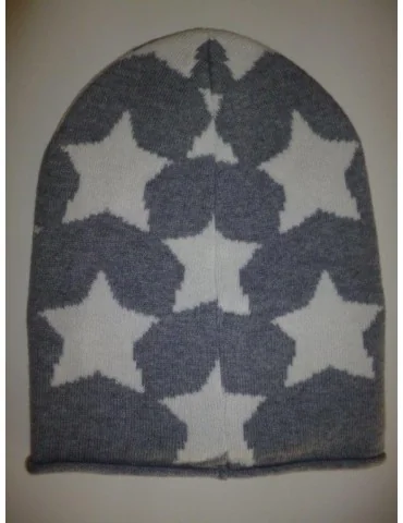 Zwillingsherz Mütze grau creme Sterne mit Kaschmir und Fleece