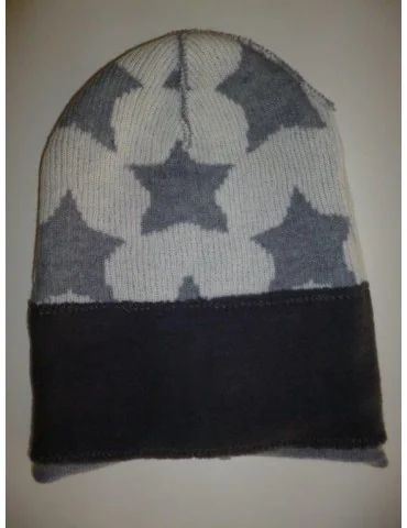 Zwillingsherz Mütze grau creme Sterne mit Kaschmir und Fleece
