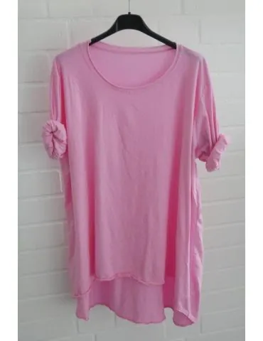 Damen Plussize Oversize Shirt langarm hellpink uni mit Baumwolle Onesize 38 - 46 6143