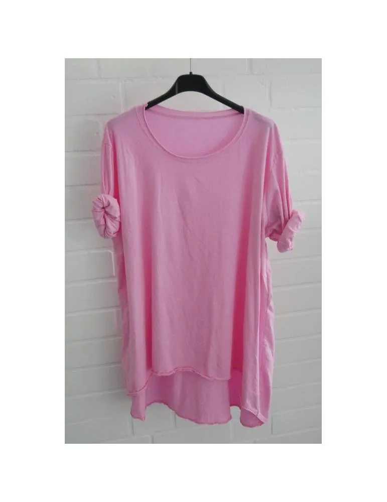Damen Plussize Oversize Shirt langarm hellpink uni mit Baumwolle Onesize 38 - 46 6143