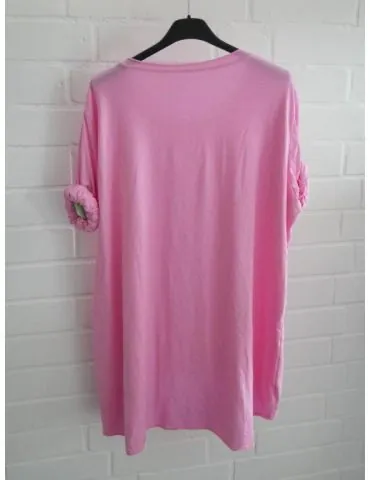 Damen Plussize Oversize Shirt langarm hellpink uni mit Baumwolle Onesize 38 - 46 6143