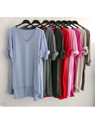 Damen langarm Shirt A-Form V-Ausschnitt  uni...