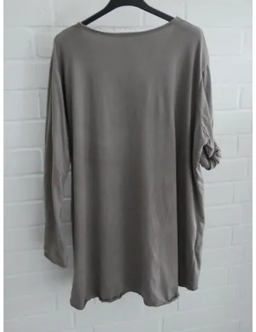 Damen langarm Shirt A-Form V-Ausschnitt  uni schlamm Baumwolle Onesize 38 - 44 6561 LA