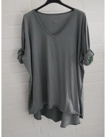 Damen langarm Shirt A-Form V-Ausschnitt  uni grau Baumwolle Onesize 38 - 44 6561 LA