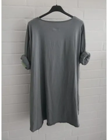 Damen langarm Shirt A-Form V-Ausschnitt  uni grau Baumwolle Onesize 38 - 44 6561 LA