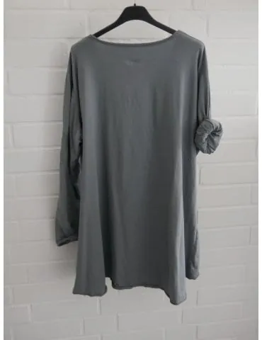 Damen langarm Shirt A-Form V-Ausschnitt  uni grau Baumwolle Onesize 38 - 44 6561 LA