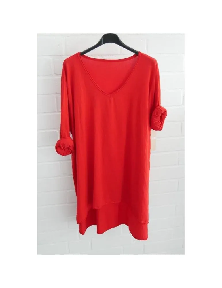 Damen langarm Shirt A-Form V-Ausschnitt  uni rot red Baumwolle Onesize 38 - 44 6561 LA