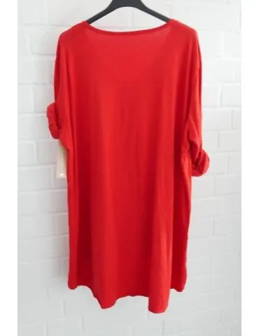 Damen langarm Shirt A-Form V-Ausschnitt  uni rot red Baumwolle Onesize 38 - 44 6561 LA