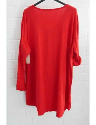 Damen langarm Shirt A-Form V-Ausschnitt  uni rot red Baumwolle Onesize 38 - 44 6561 LA