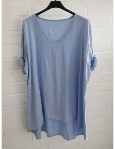 Damen langarm Shirt A-Form V-Ausschnitt  uni hellblau Baumwolle Onesize 38 - 44 6561 LA