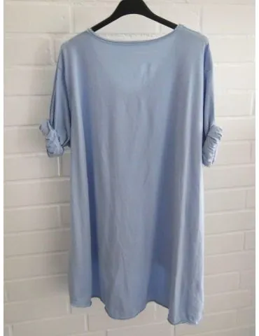 Damen langarm Shirt A-Form V-Ausschnitt  uni hellblau Baumwolle Onesize 38 - 44 6561 LA