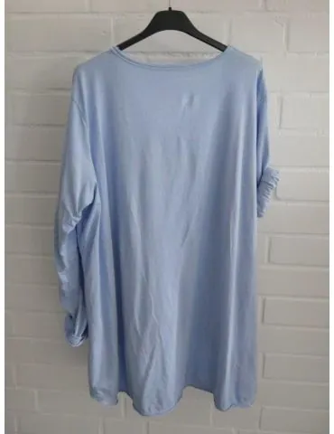 Damen langarm Shirt A-Form V-Ausschnitt  uni hellblau Baumwolle Onesize 38 - 44 6561 LA