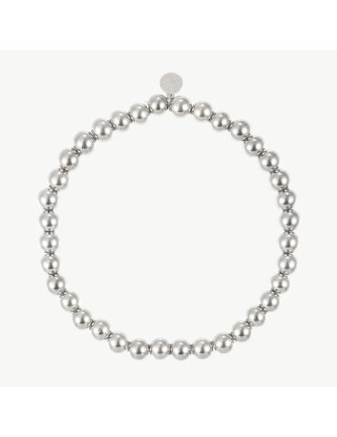 Trendiges Edelstahl Perlen Armband Elastisch silbergrau Glanz Kunststoff Onesize