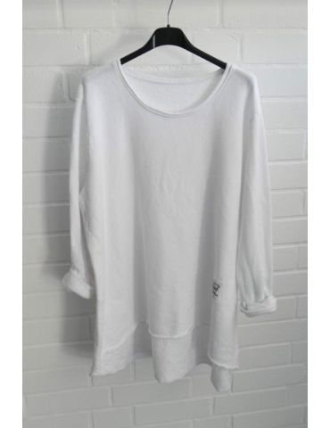 Damen Plussize Oversize Sweat Shirt langarm weiß white mit Baumwolle Onesize 38 - 44