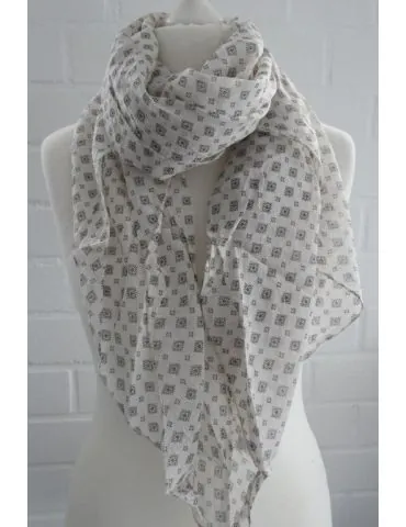 Schal Tuch Loop Made in Italy Seide Baumwolle beige schwarz Krawattenmuster